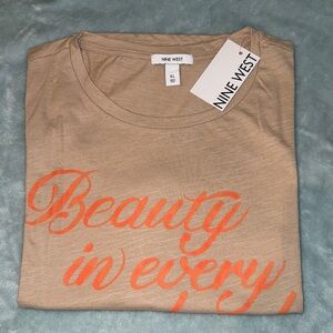 Nine West Beige Tee with Orange Print